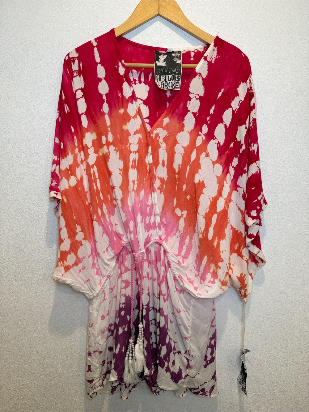 Young Fabulous & Broke Tie-Dye Kimono in Red, Orange, Pink & Purple NWT Large